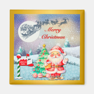 Imã Feliz Natal Papai Noel, Trenó, Rena, Floco de Neve