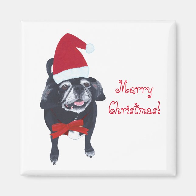 Imã Feliz Natal Papais noeis Pug Dog Magnets (Frente)