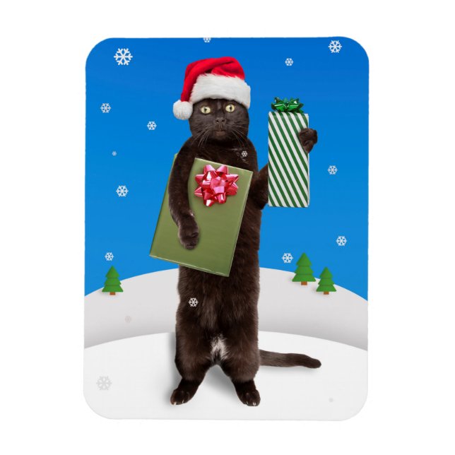 Ímã Feliz Natal Para Qualquer Gato Preto Com Presentes (Vertical)