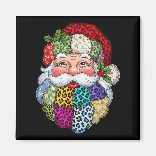 Imã Feliz Natal Patchwork Papai Noel Face X-mas H (Frente)