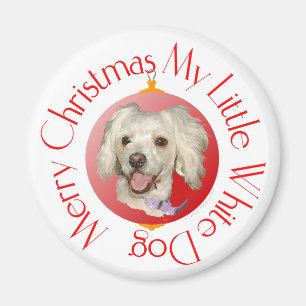 Imã Feliz Natal Pequeno Poodle de Cachorro Branco / Bi