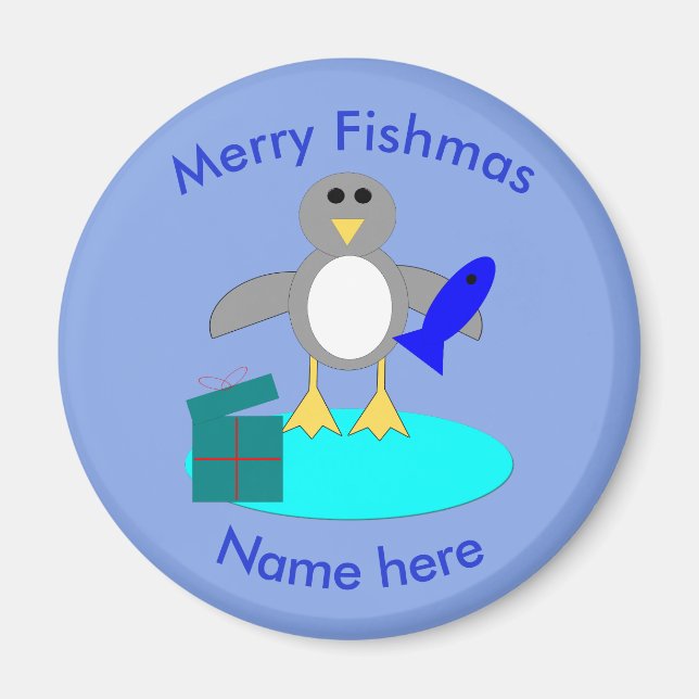 Imã Feliz Natal Pesca Pinguim (Frente)