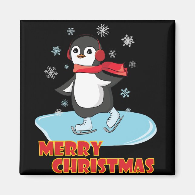 Imã Feliz Natal - Pinguim de inverno bonito (Frente)