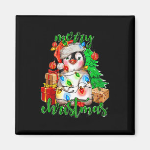 Imã Feliz Natal Pinguim Luz Santa Hat Funn