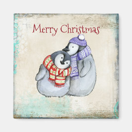 Imã Feliz Natal Pinguins Cuddling