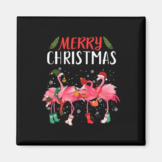 Imã Feliz Natal Pink Flamingo Árvore de Natal Xmas (Frente)