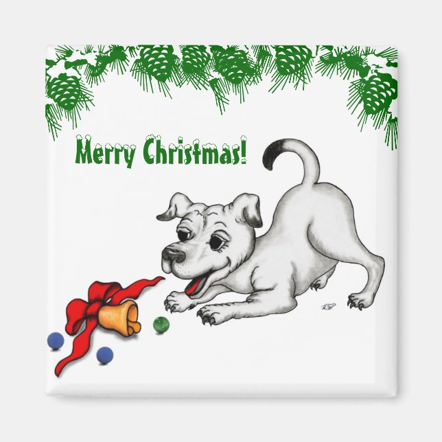 Imã Feliz Natal! Puppy com Bell e Ball (Frente)