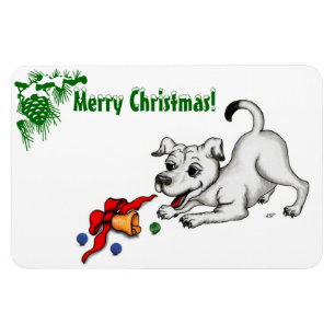 Ímã Feliz Natal! Puppy com Bell e Ball