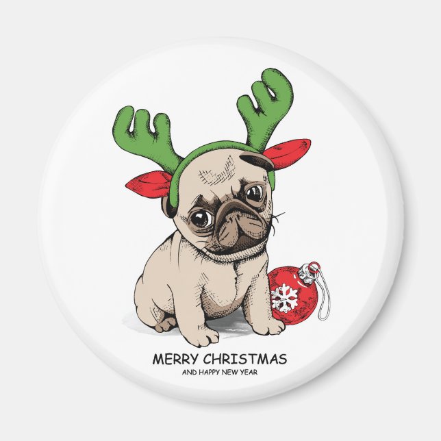 Imã Feliz Natal Puppy Pug (Frente)