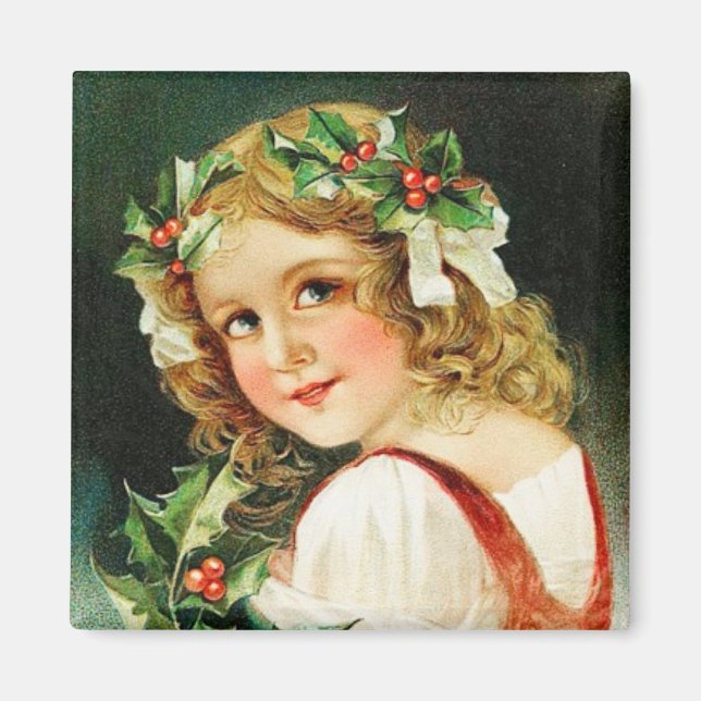 Imã Feliz Natal Rapariga Vintage Magnet (Frente)