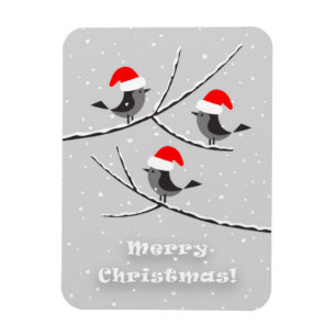Ímã Feliz Natal Red Santa Hat Birds