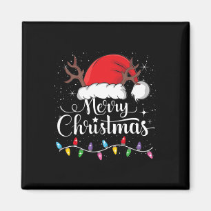 Imã Feliz Natal Red Santa Hat Reindeer Família Xmas