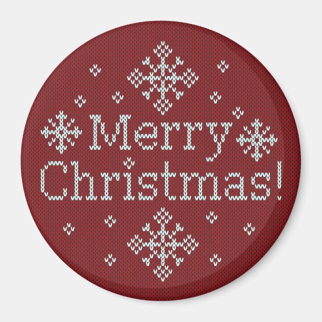 Imã Feliz Natal Red & White Faux Knit (Frente)