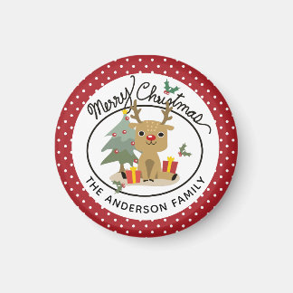 Imã Feliz Natal - Reindeer Bonito Nome Personalizado