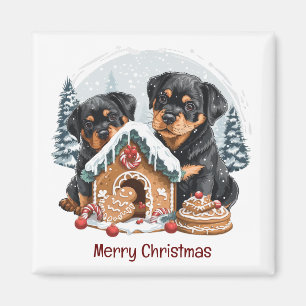 Imã Feliz Natal Rottweiler Cães Gingerbis House
