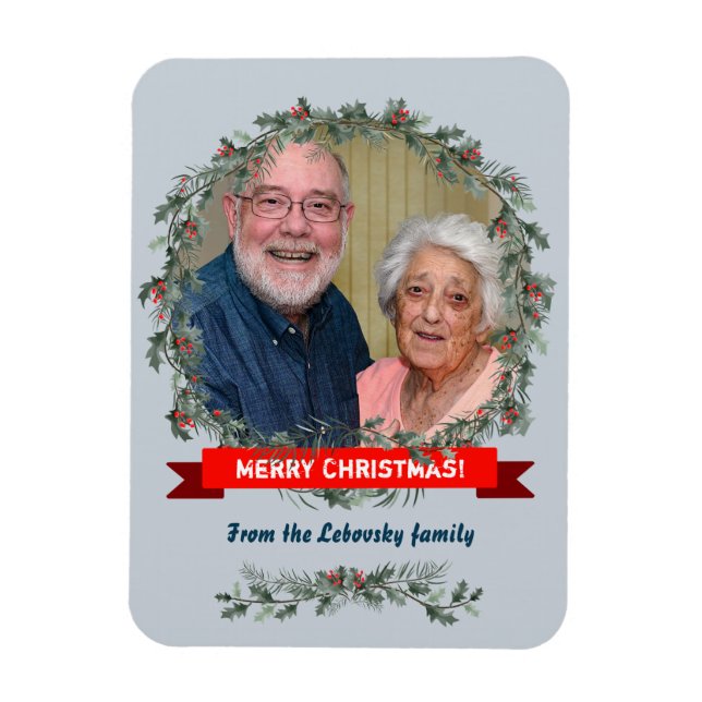 Ímã Feliz Natal saudando a neblina e o pinho (Vertical)