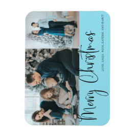 Ímã Feliz Natal - Script 2 Photo Holiday Blue