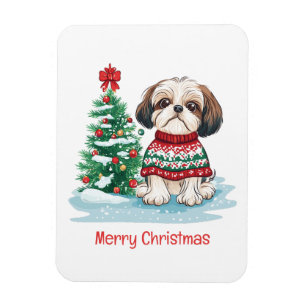 Ímã Feliz Natal Shih Tzu Papai Noel Cachorro