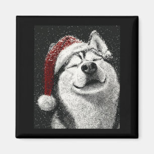 Imã Feliz Natal Siberian Husky Manga Longa