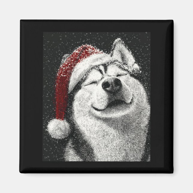 Imã Feliz Natal Siberian Husky Manga Longa  (Frente)