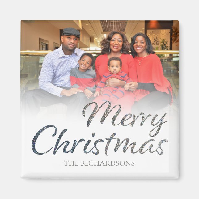 Imã Feliz Natal Silver Glitter Foto e Nome do CHEIO 2 (Frente)