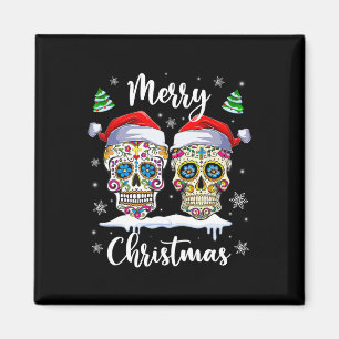 Imã Feliz Natal - Skull Santa Hat Family Xmas