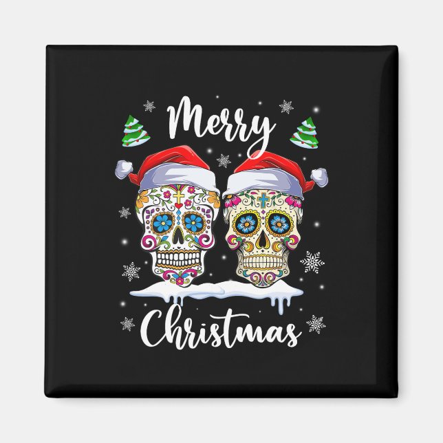 Imã Feliz Natal - Skull Santa Hat Family Xmas (Frente)