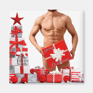 Imã Feliz Natal SlipperyJoe presente vermelho branco p