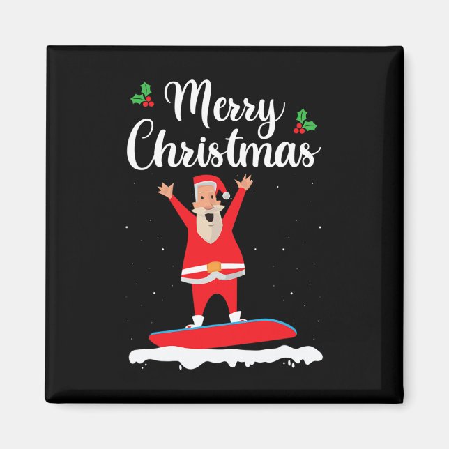 Imã Feliz Natal Snowboard Papai Noel Boarder E (Frente)