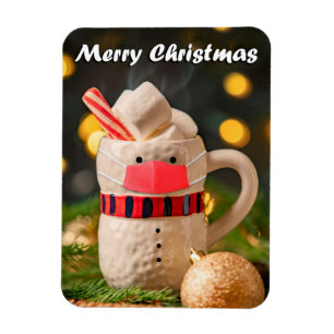 Ímã Feliz Natal Snowman Mug em máscara de rosto