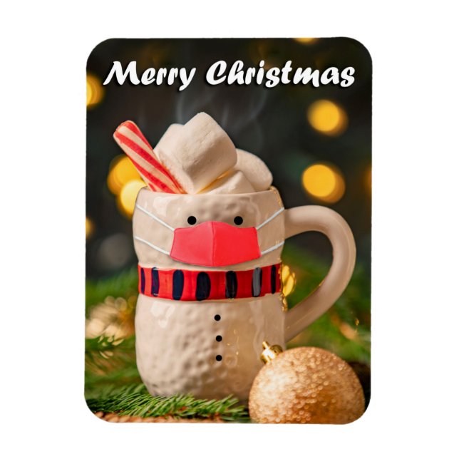 Ímã Feliz Natal Snowman Mug em máscara de rosto (Vertical)