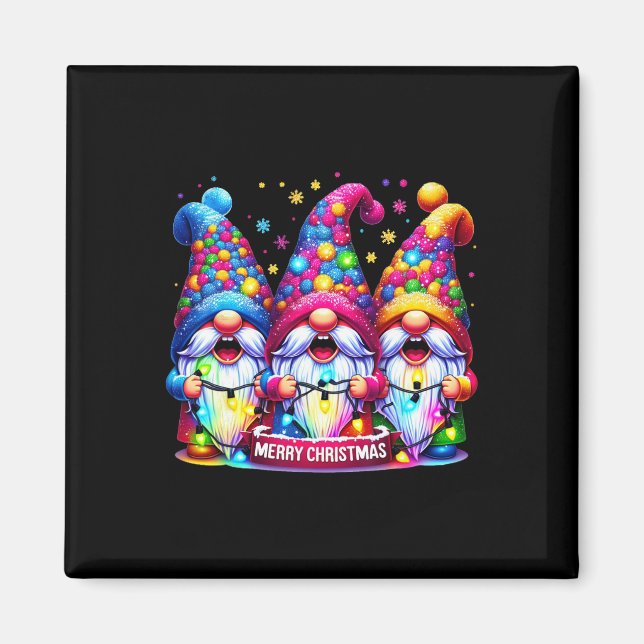 Imã Feliz Natal Três Gnomos Homens da Família Xmas Mul (Frente)