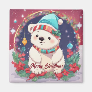 Imã Feliz Natal Urso Polar Branco