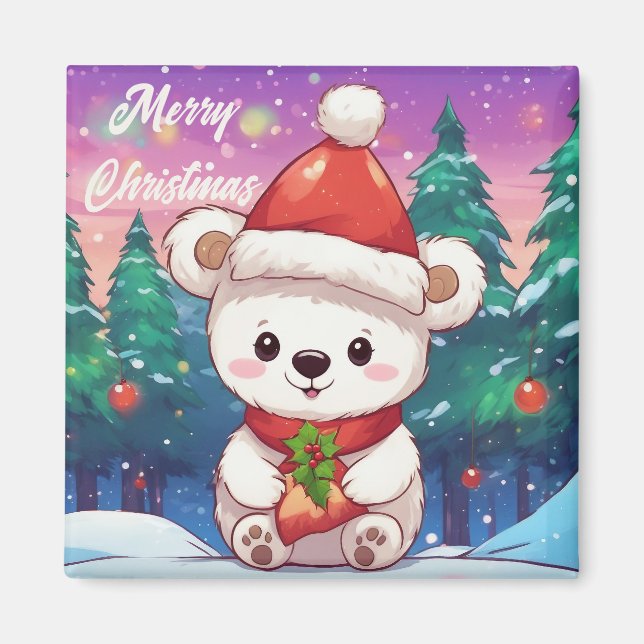 Imã Feliz Natal Urso Polar Branco Bebê  (Frente)