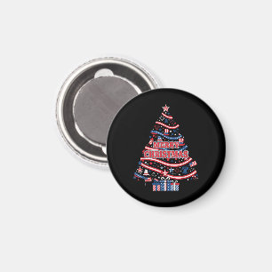 Imã Feliz Natal USA Bandeira Patriótica Árvore de Nata
