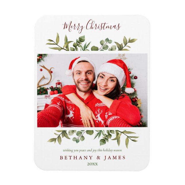 Ímã Feliz Natal Verde Casais Foto Feriado (Vertical)