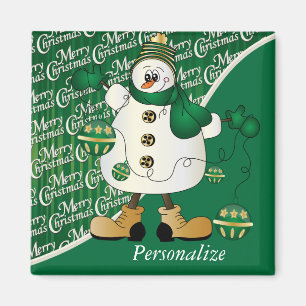 Imã Feliz Natal Verde Snowman