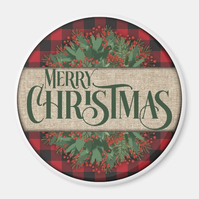 Imã Feliz Natal Vermelho e Xadrez Negra (Frente)