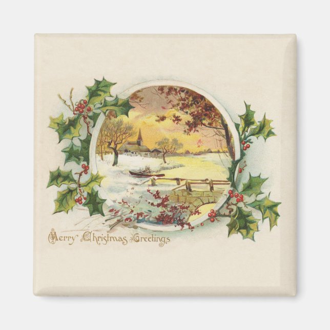 Imã Feliz Natal Vintage Vintage Scense (Frente)