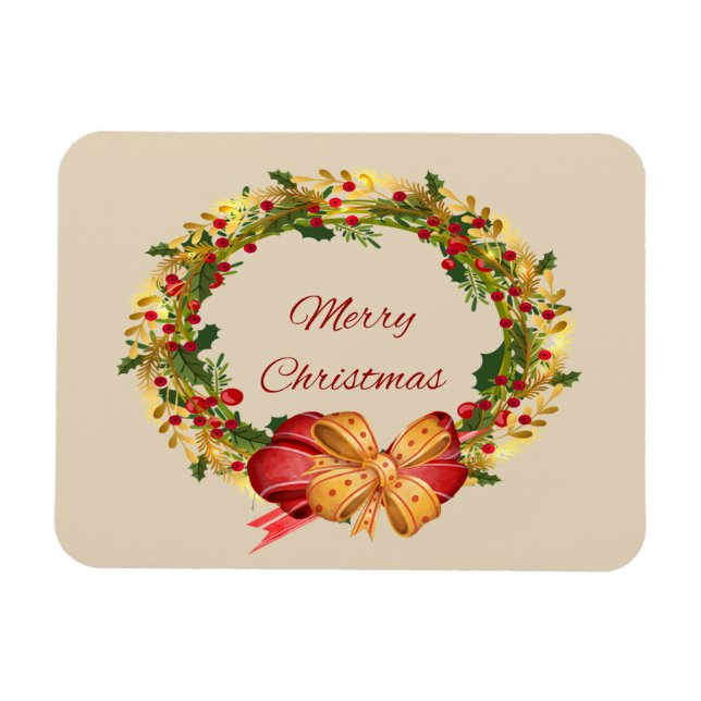 Ímã Feliz Natal Vintage Wreath (Horizontal)