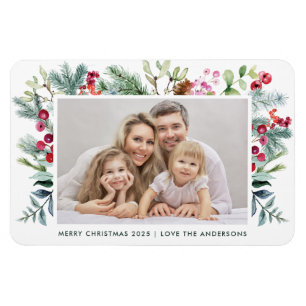 Ímã Feliz Natal Watercolor Holly Berry Foto