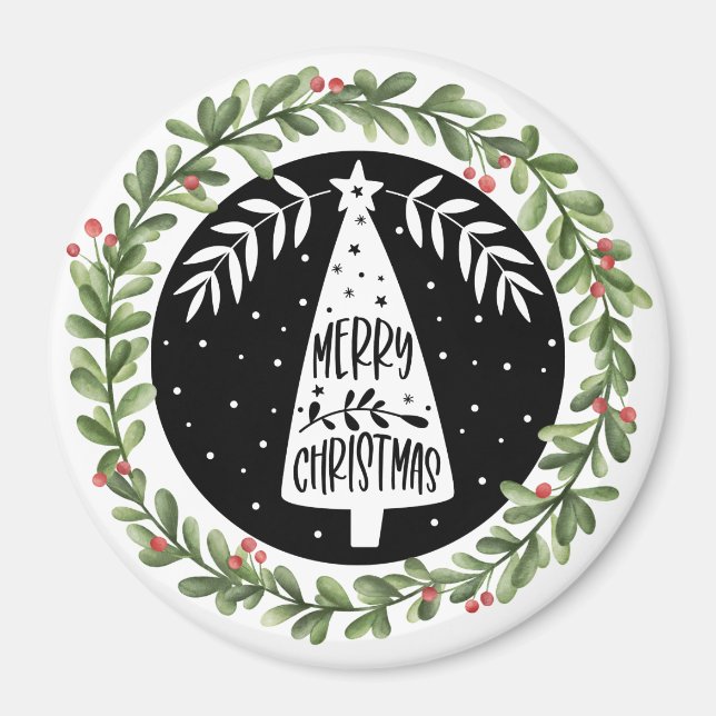 Imã Feliz Natal Watercolor Wreath (Frente)
