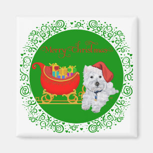 Imã Feliz Natal Westie com Trenó
