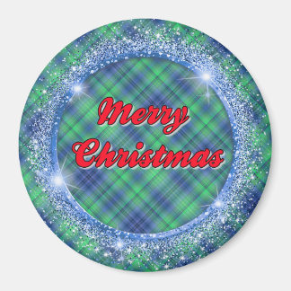 Imã Feliz Natal Xadrez Azul Faux Glitter Frame Magn