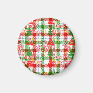 Imã Feliz Natal Xadrez Decorativa Tartan