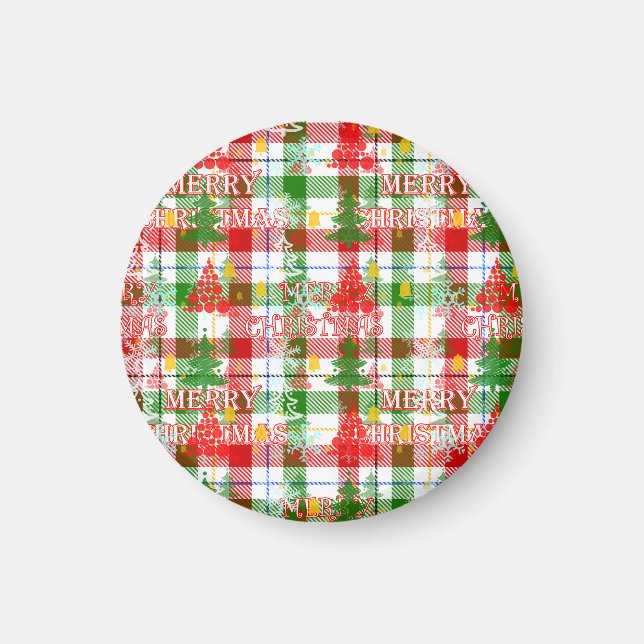 Imã Feliz Natal Xadrez Decorativa Tartan (Frente)