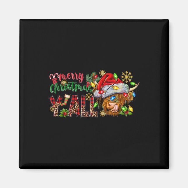 Imã Feliz Natal Y'all Cow Engraçado (Frente)