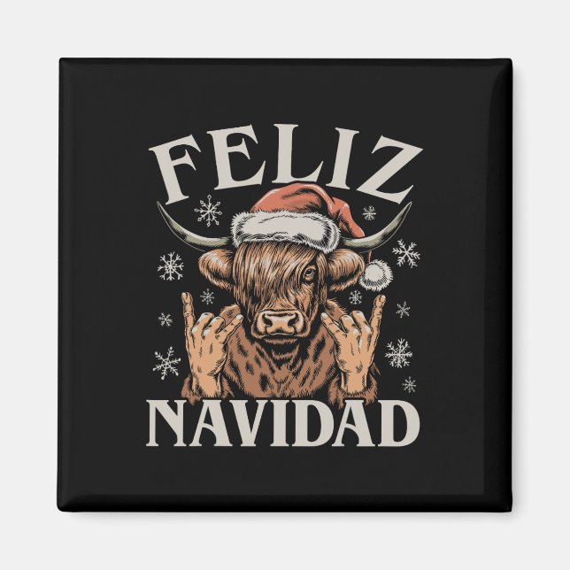 Imã Feliz Navidad Meme Emo Cow Engraçado Memória Natal (Frente)