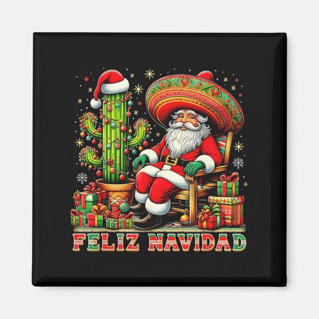 Imã Feliz Navidad Mexican Christmas Santa Sombrero Cac (Frente)