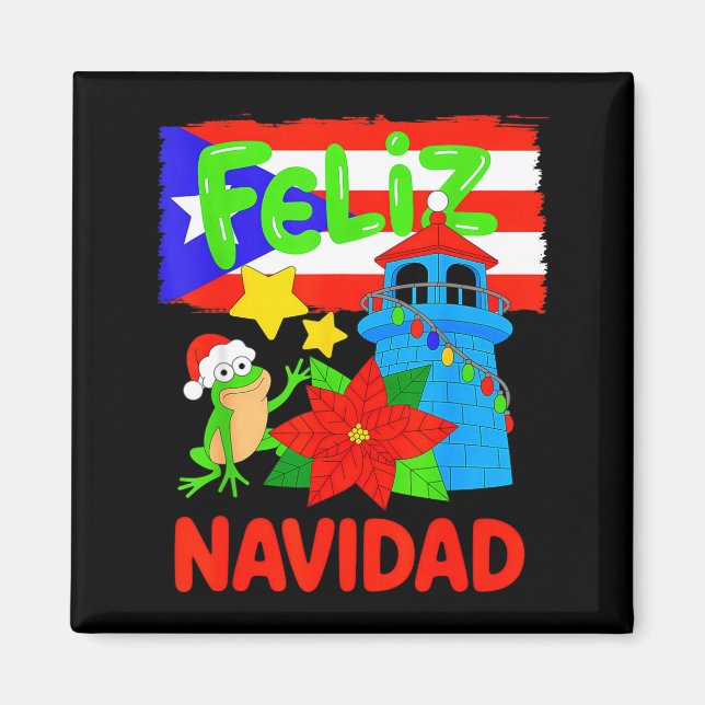 Imã Feliz Navidad Puerto Rico Flag Floral Frog Boricua (Frente)
